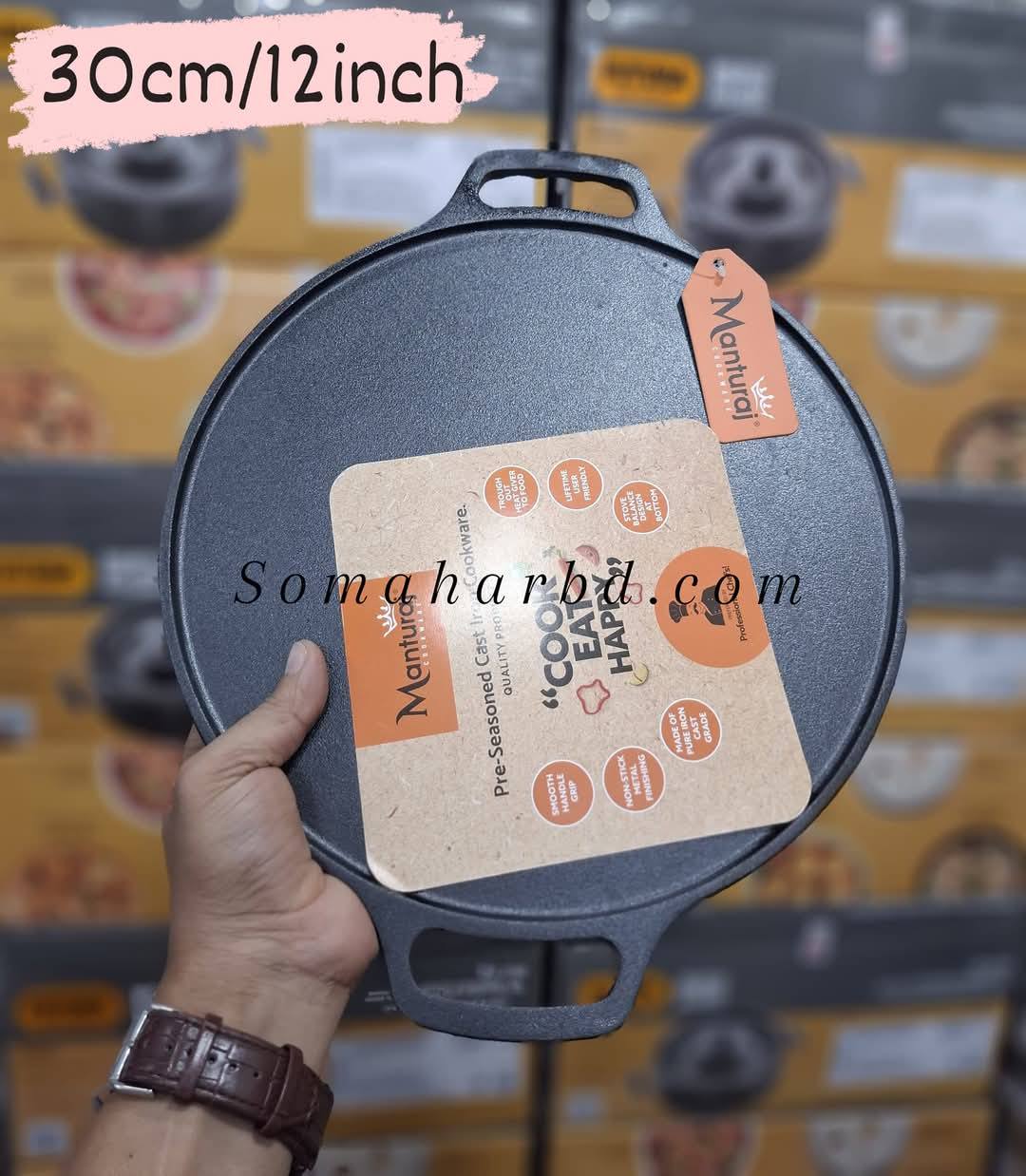 MANTURAJ 30cm Cast Iron Tawa/ Dosa/Roti/Chappati/Naan with Double Handle.