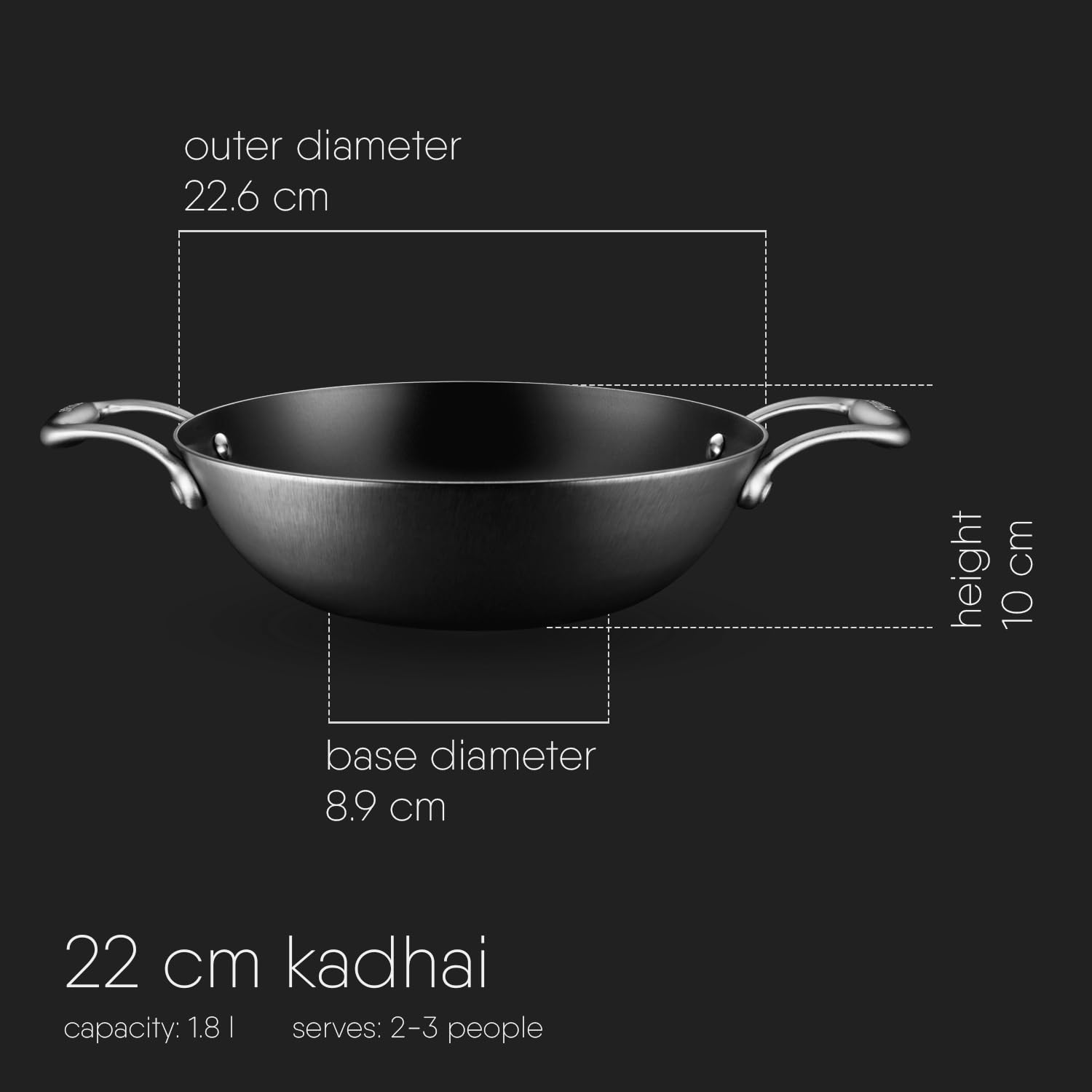 22cm Stahl Blacksmith Plus Cast Iron Kadhai Light Weight.
