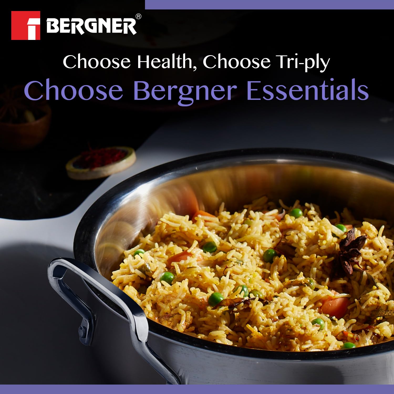 Bergner Essentials TriPly Stainless Steel 28cm/5.8L Biryani Handi with Stainless Steel Lid. - Image 2