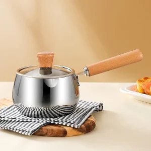 316L Stainless Steel Milk Boiler Pot/Tpan 0.7L Wooden Handel.