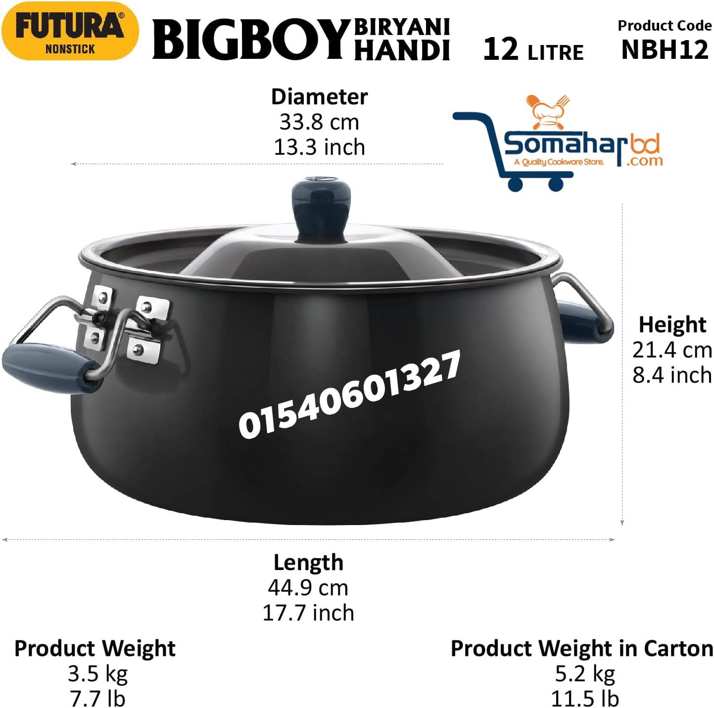 Hawkins Futura 12-Litre BigBoy Biryani Handi Hard Anodised With Lid. - Image 4