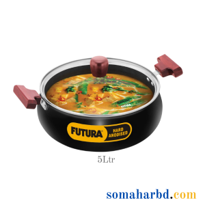 Hawkins Futura Hard Anodised Biryani Handi 5Ltr With Glass Lid, Induction Saucepan, Sauce Pan, Black (IACH50G)