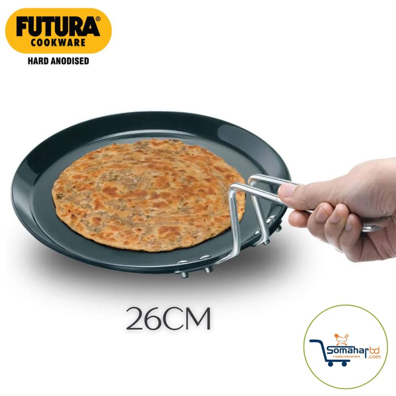 Hawkins/Futura Hard Anodised Flat Tava 26cm SS Lid Induction Based.