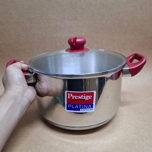 4.6-Ltr Prestige Platina Popular Stainless Steel Casserole/Saucepan Handi with Glass Lid.