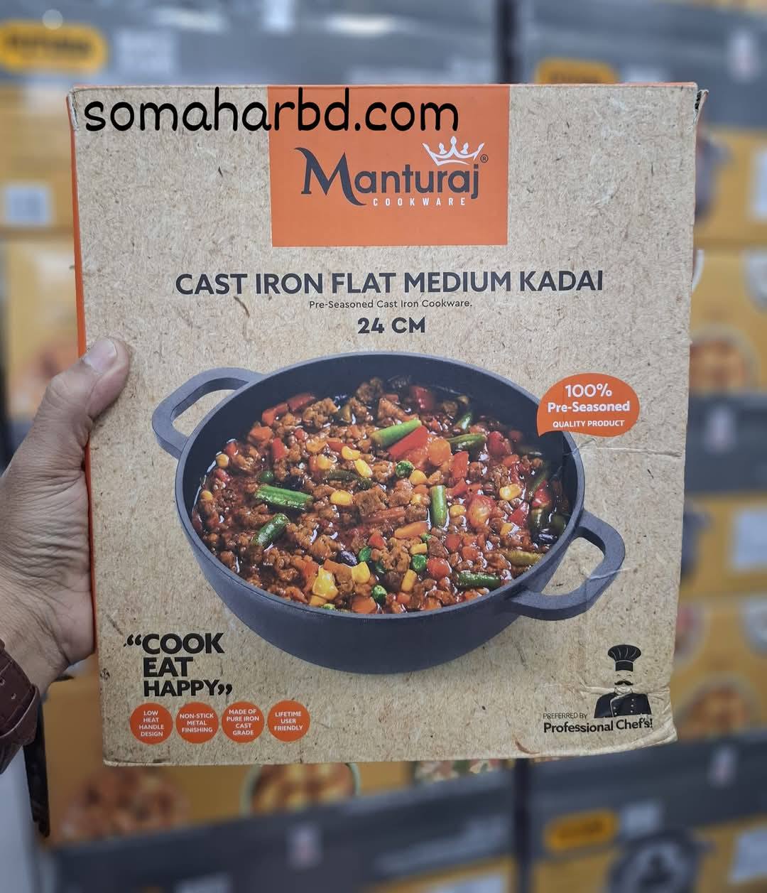 MANTURAJ Pre-Seasoned Cast Iron Kadai 24cm.